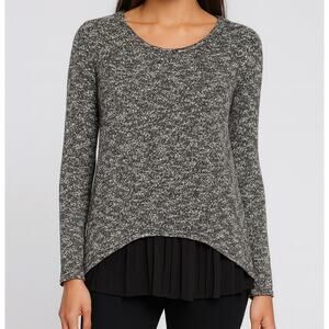 Deb Womens Large Long Sleeve Top Black Sweater Front Sheer Back